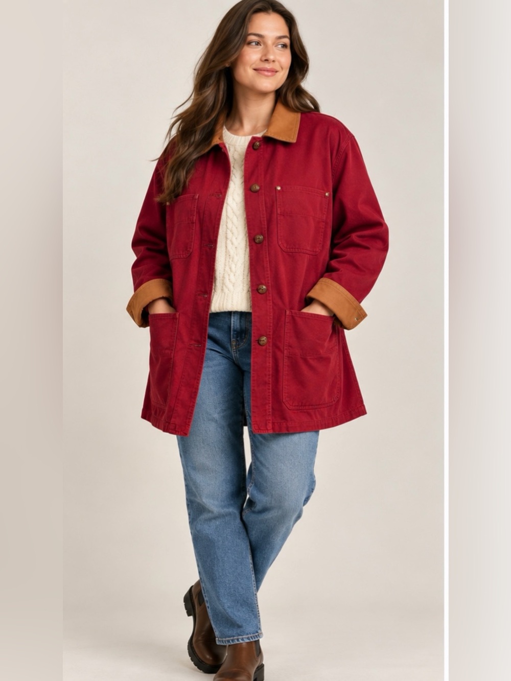 Vintage Lizsport Burgundy Barn Chore Coat Removable Liner Size S